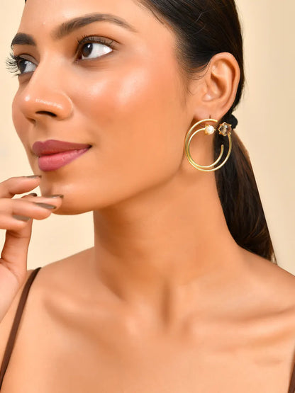 Dual Hoop Pearl Stud Earrings