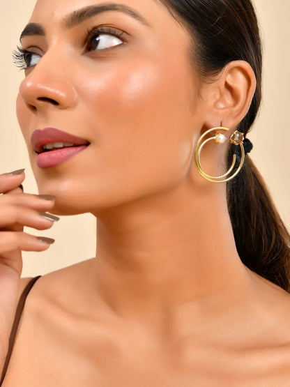 Dual Hoop Pearl Stud Earrings