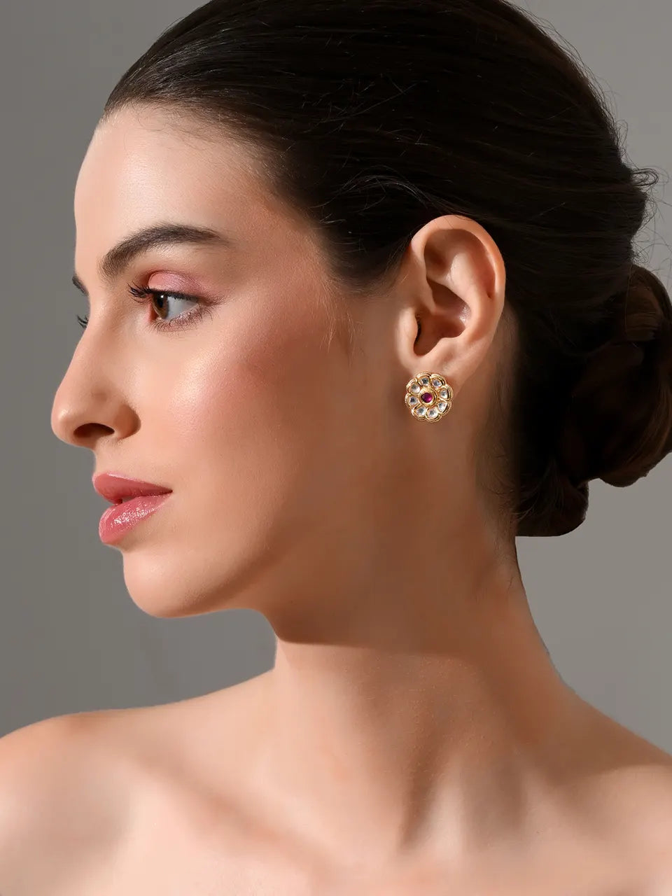 Blossom Ruby Glow Kundan Stud Earrings