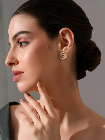 Blossom Ruby Glow Kundan Stud Earrings