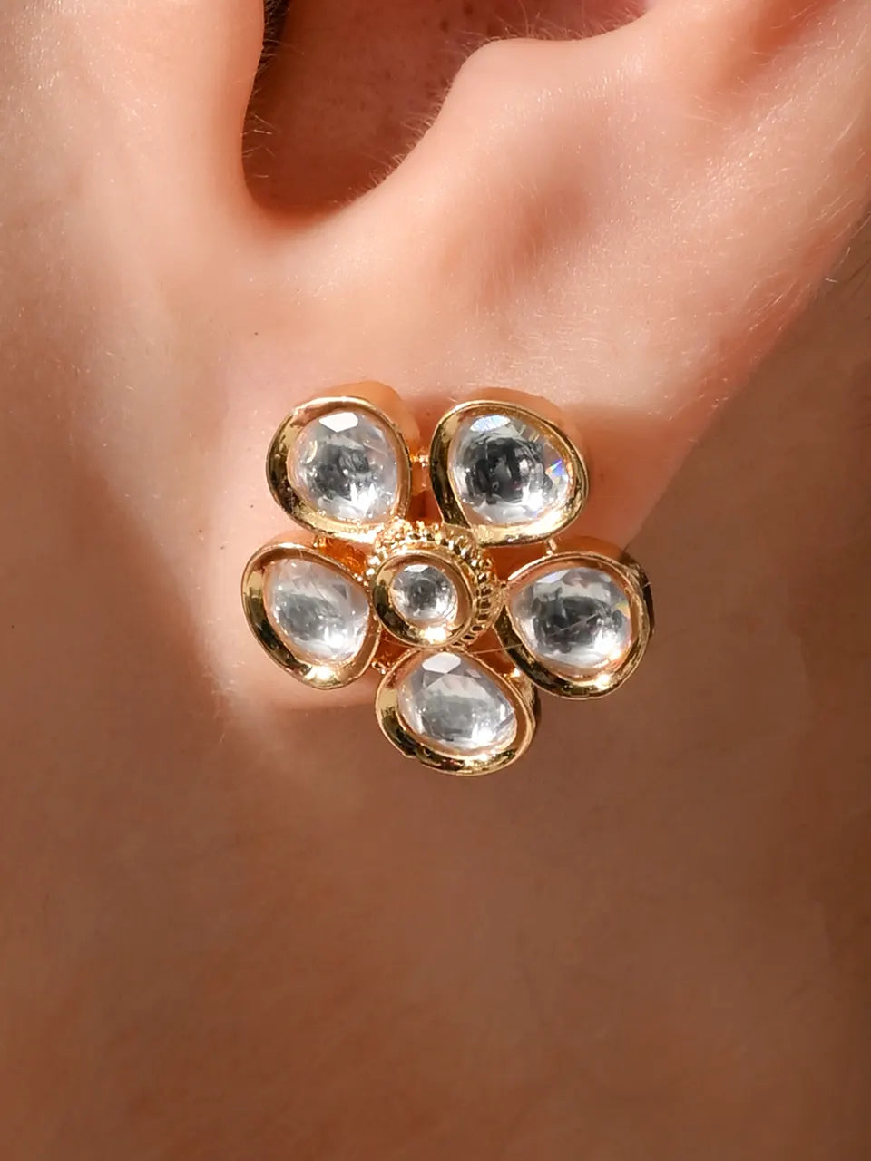 Crystal Bloom Kundan Stud Earrings