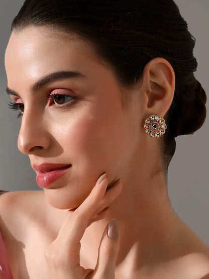 Emerald Bloom Kundan Stud Earrings