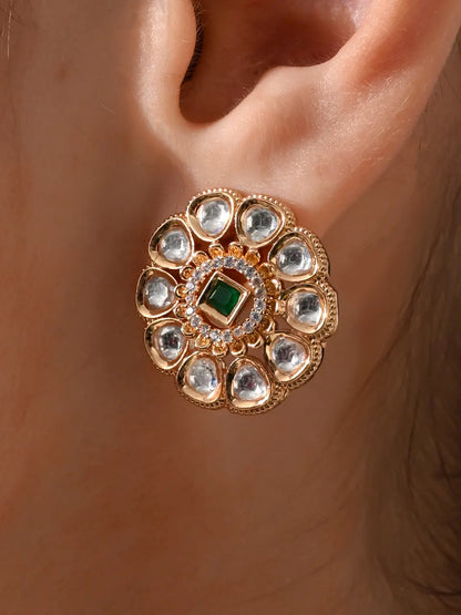 Emerald Bloom Kundan Stud Earrings