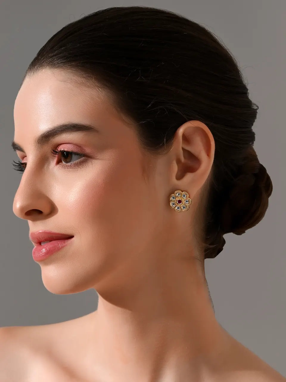 Ruby Bloom Kundan Stud Earrings
