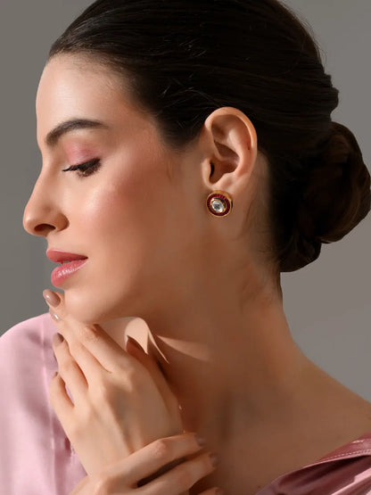 Ruby Radiance Kundan Stud Earrings