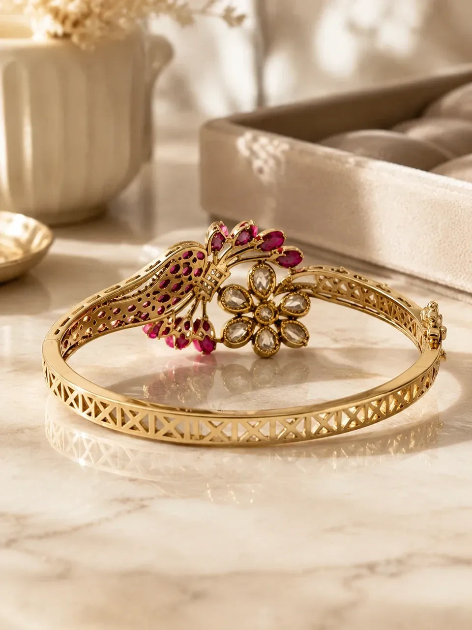 Ruby Bloom Floral Openable Bracelet