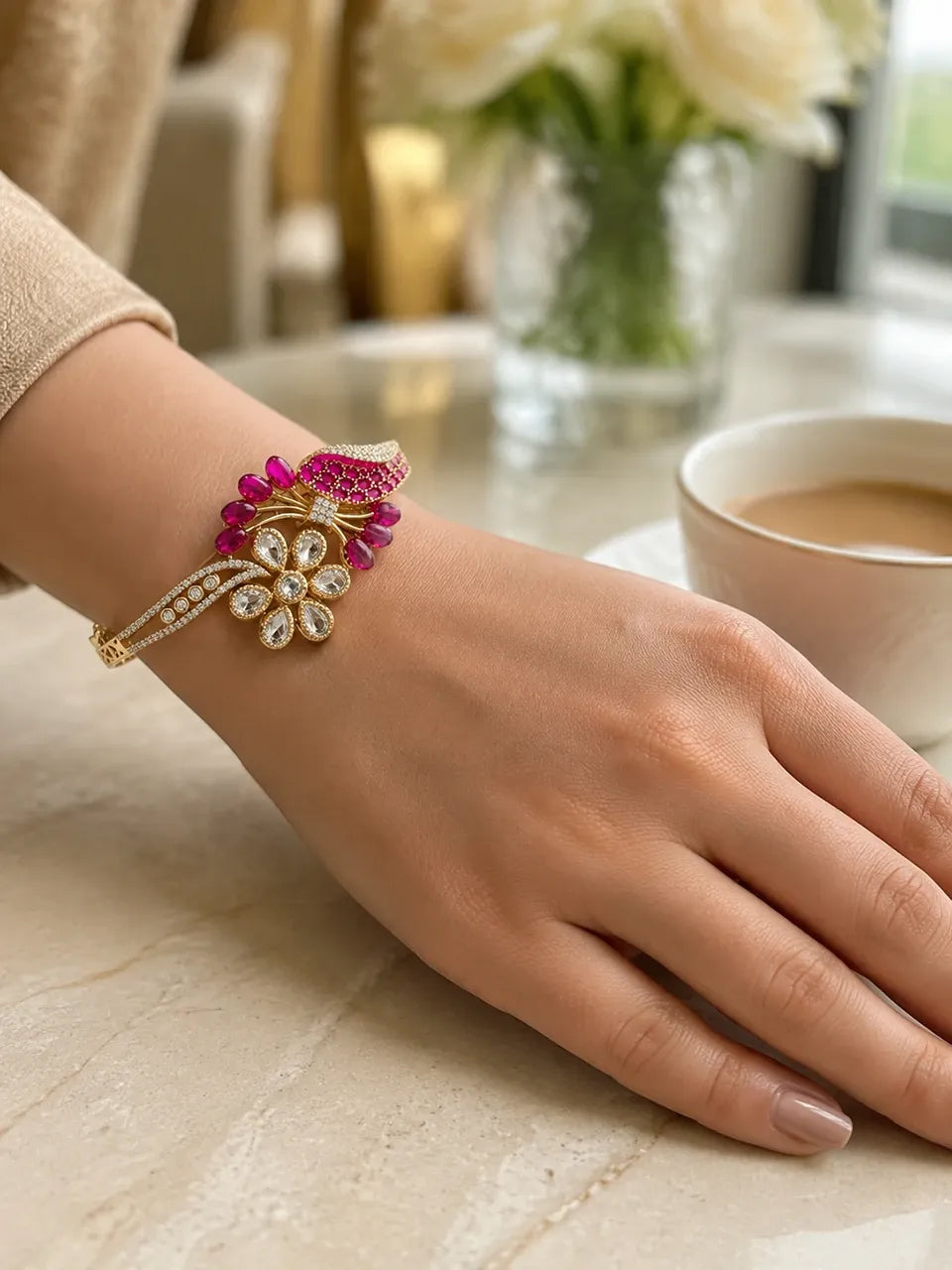 Ruby Bloom Floral Openable Bracelet