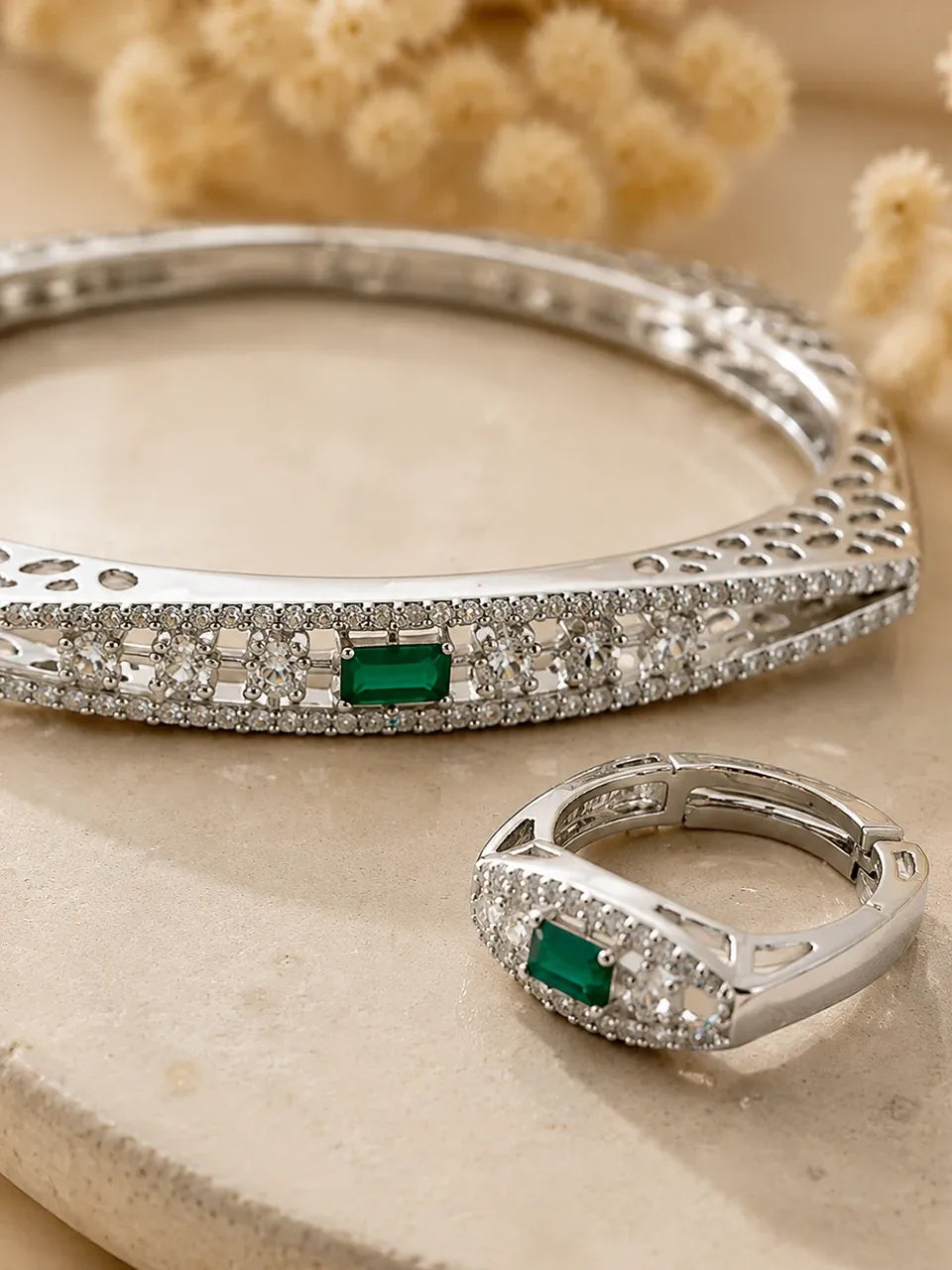 Emerald Luxe Bracelet and Ring Set