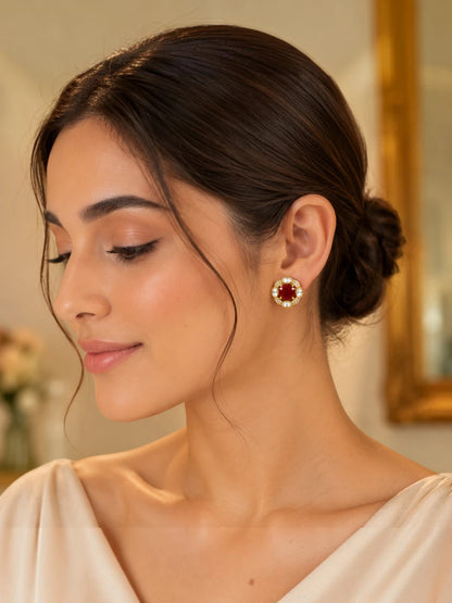 Ruby Red Stone Aura Studs