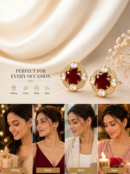 Ruby Red Stone Aura Studs