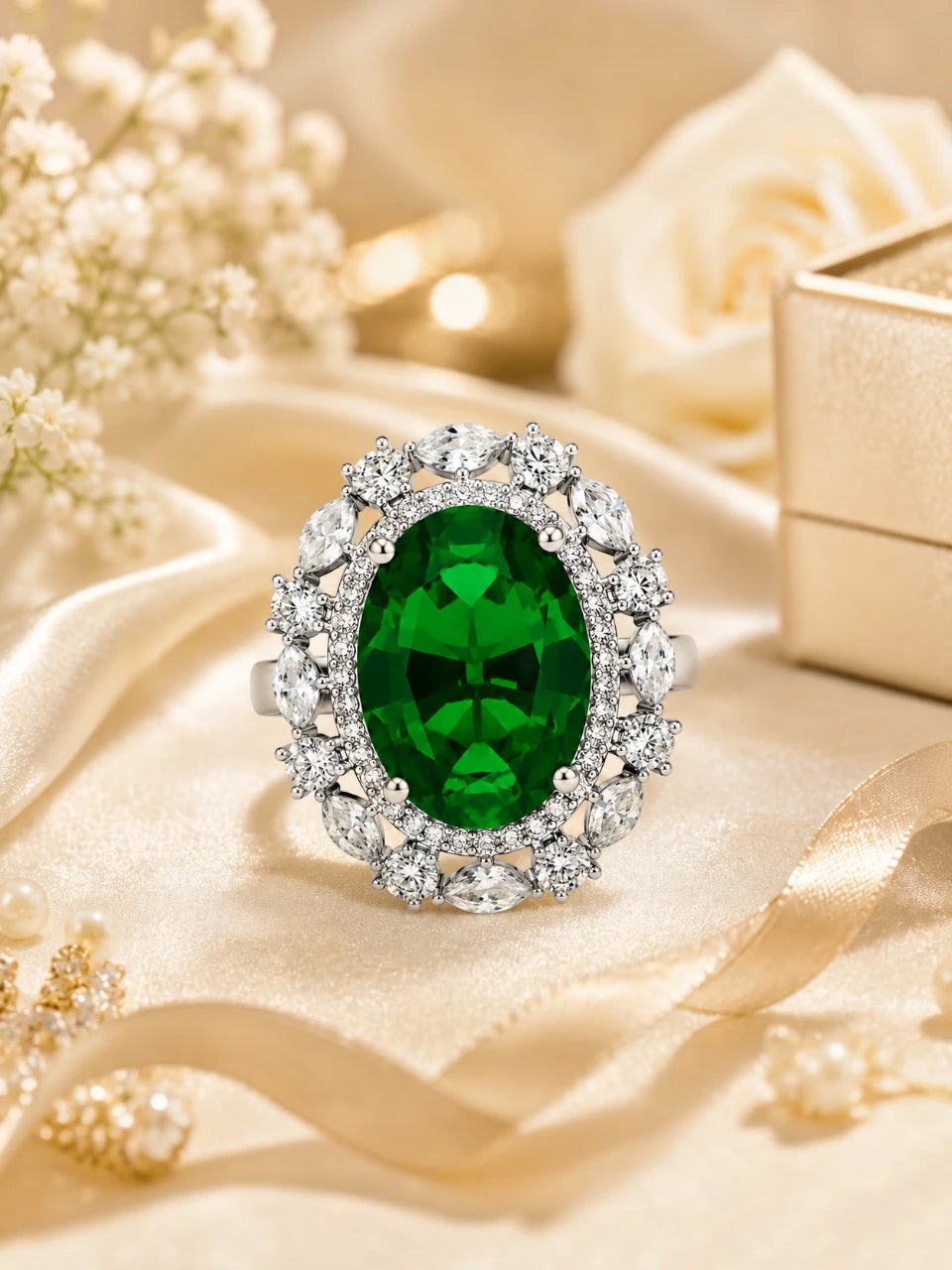 Emerald Green Aura Halo Ring