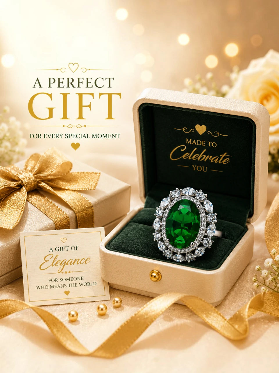 Emerald Green Aura Halo Ring