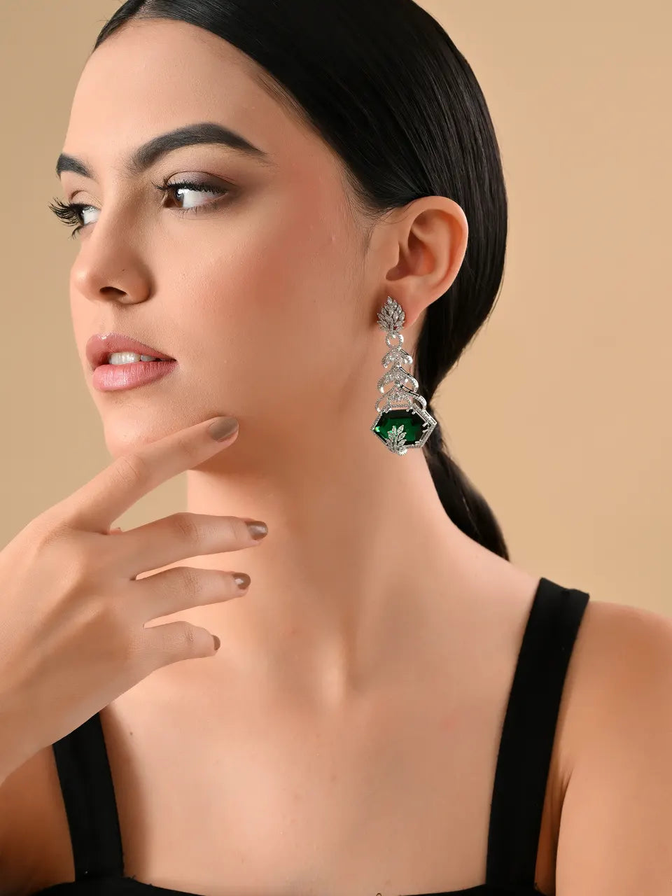 Sparkling Green Crystal Drop Earrings