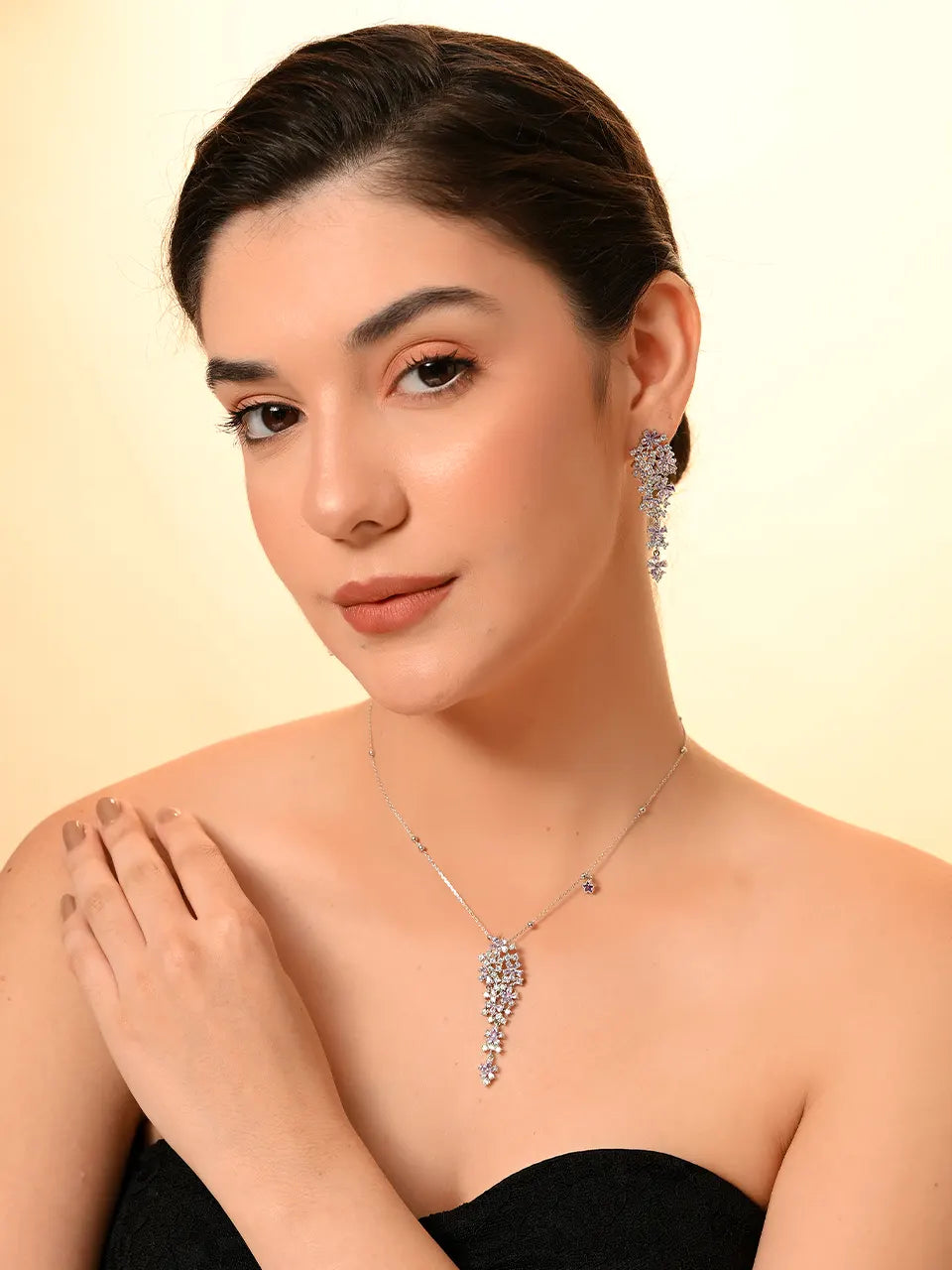 Crystal Cascade Silver Set