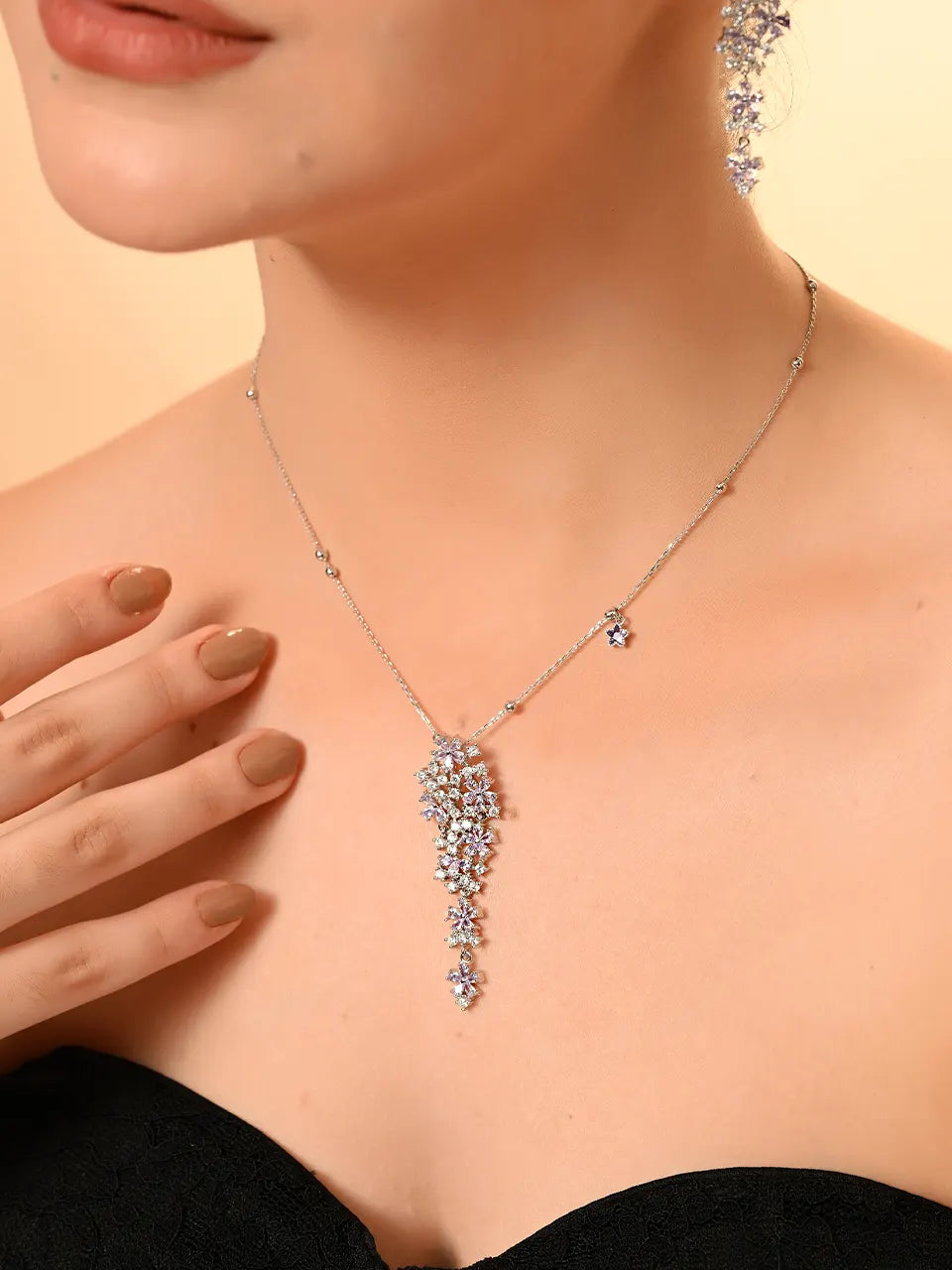 Crystal Cascade Silver Set