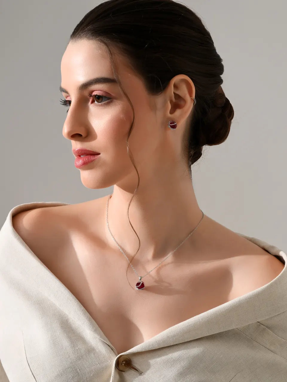 Crimson Charm Heart Pendant Set