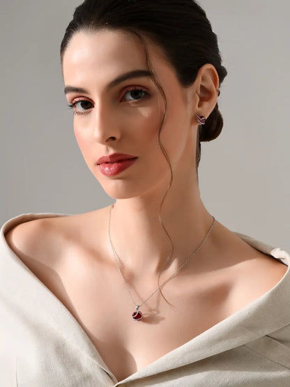 Crimson Charm Heart Pendant Set