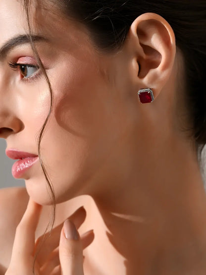 Crimson Luxe Square Studs