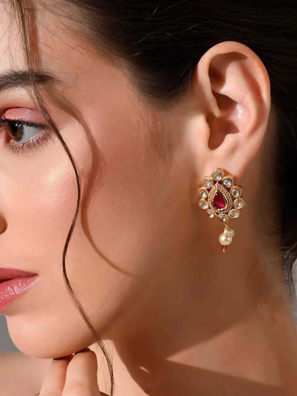Royal Ruby Kundan Drop Earrings