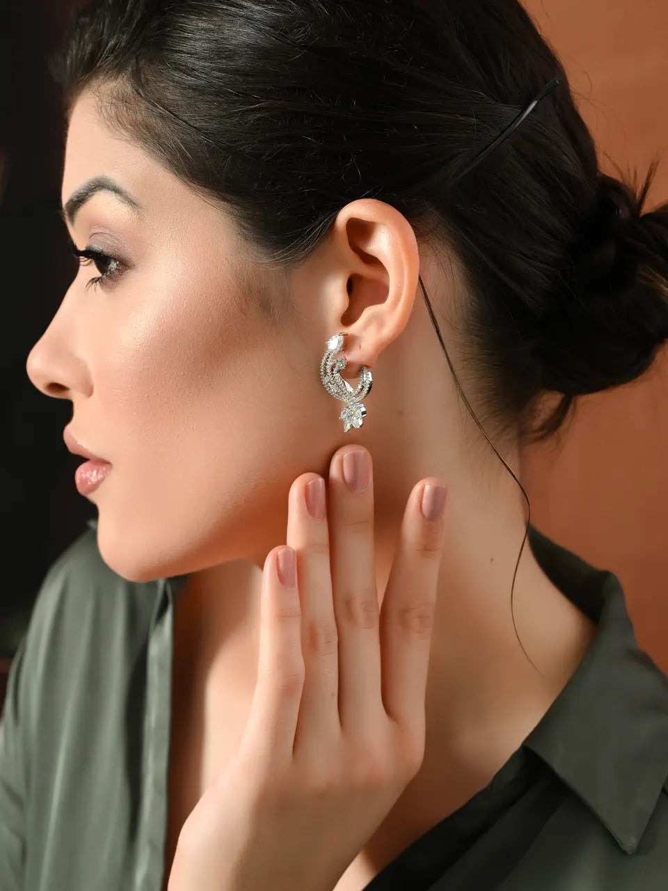 Shining Silver Peacock Studs