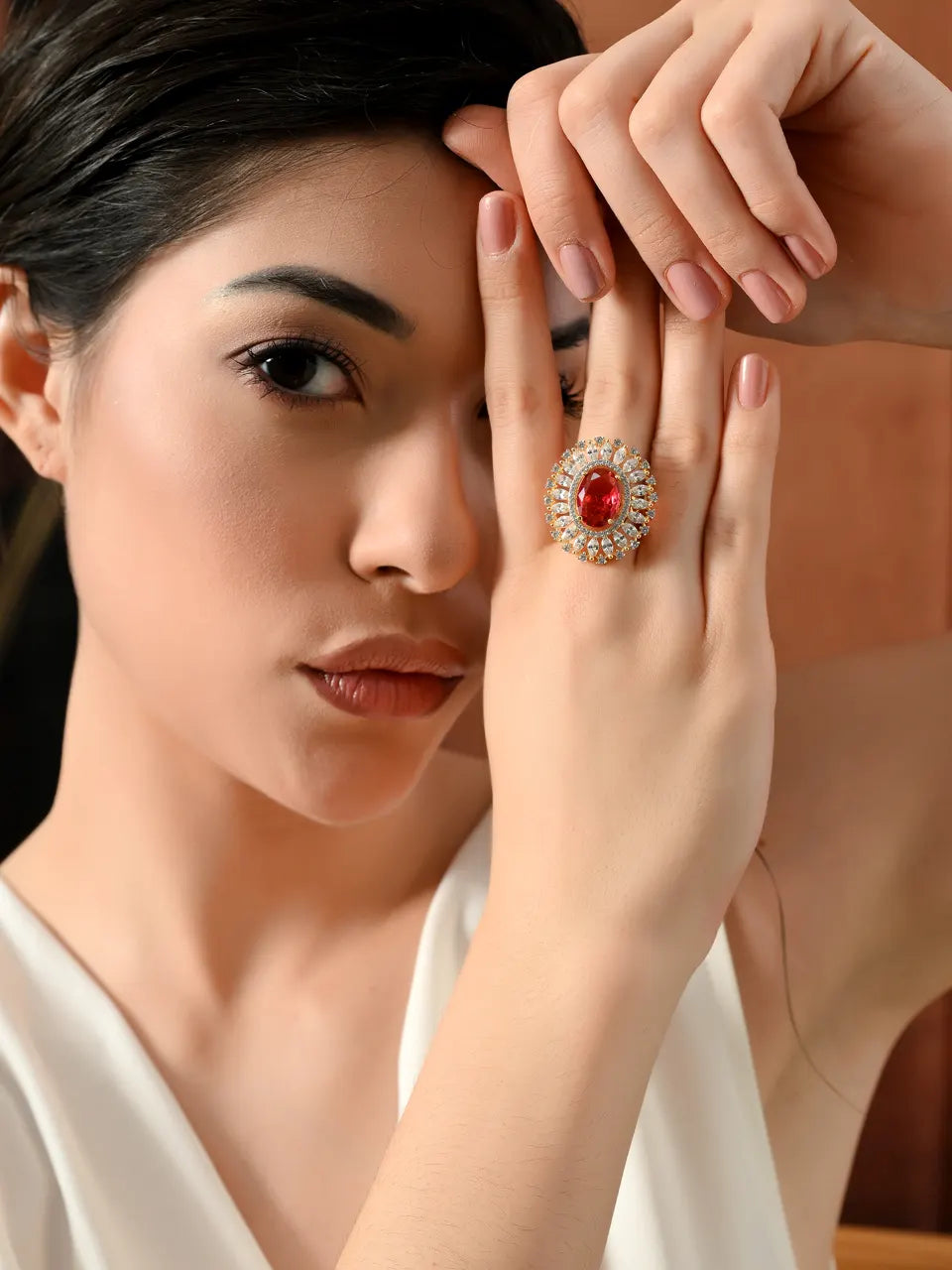 Royal Crimson Elegance Halo Ring