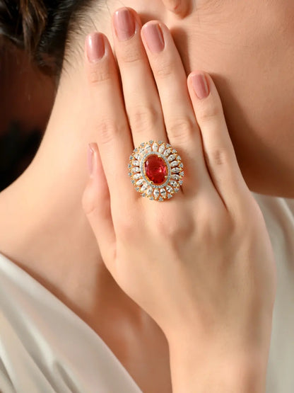 Royal Crimson Elegance Halo Ring