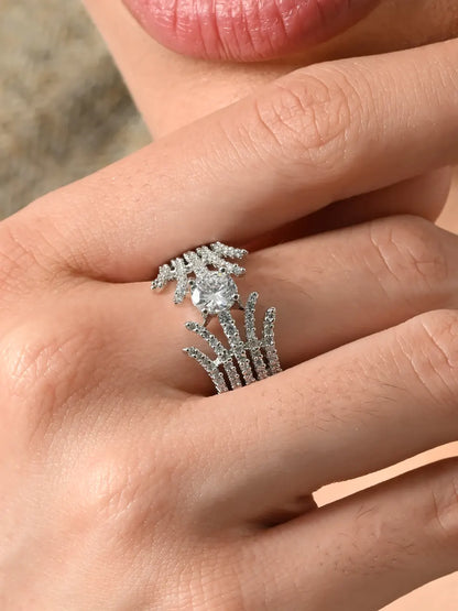 Sparkling Silver Leaf Wrap Ring