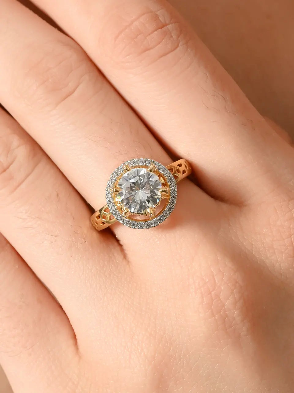 Radiant Sparkle Solitaire Gold Ring