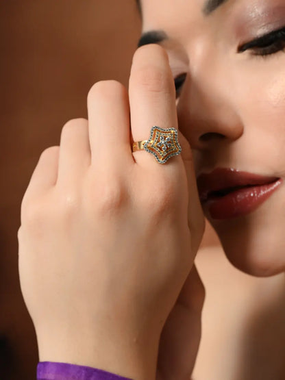 Elegant Starburst Sparkling Silver Ring