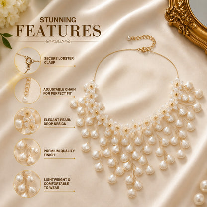 Pearl Blossom Cascade Statement Necklace