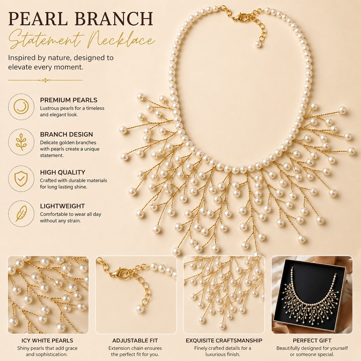 Pearl Vine Cascade Statement Necklace