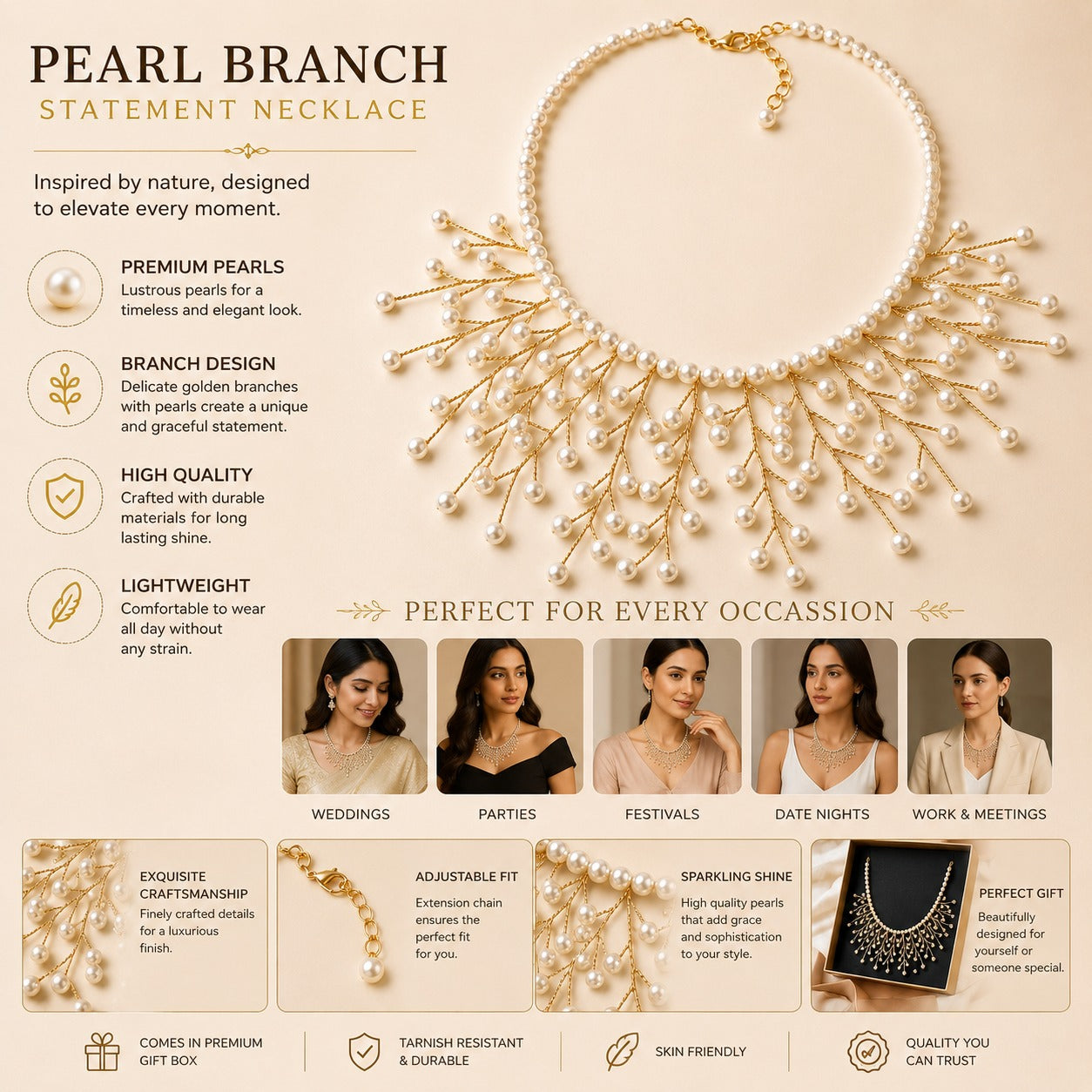 Pearl Vine Cascade Statement Necklace