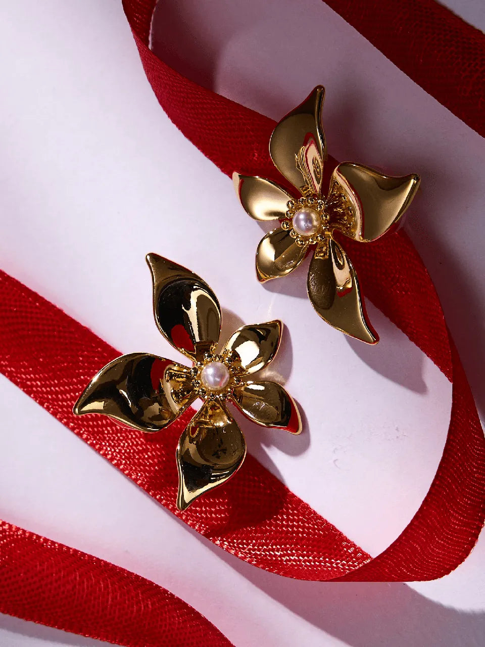 Golden Petal &amp; Pearl Earrings