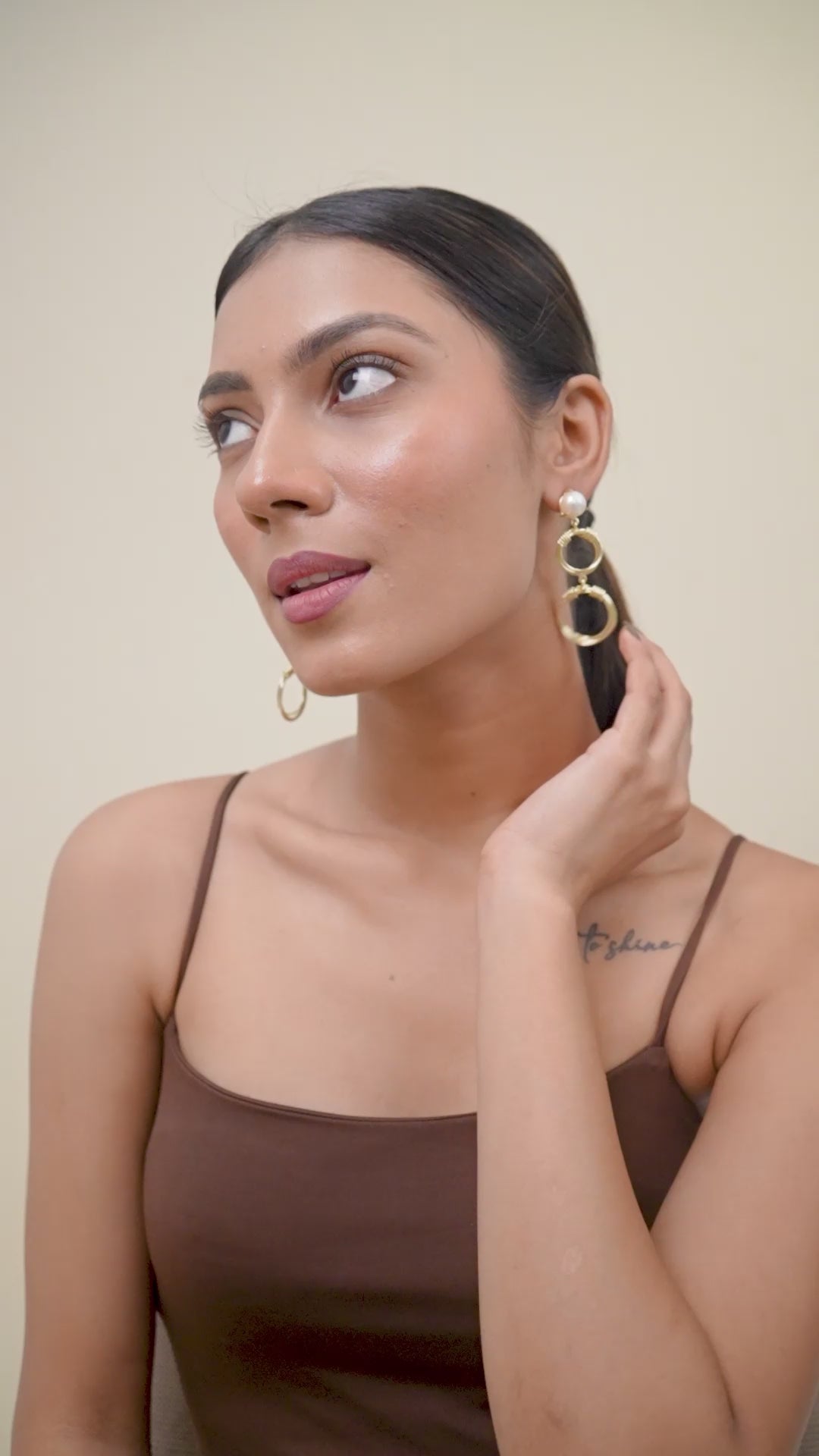 Pearl Double Hoop Drop Earrings