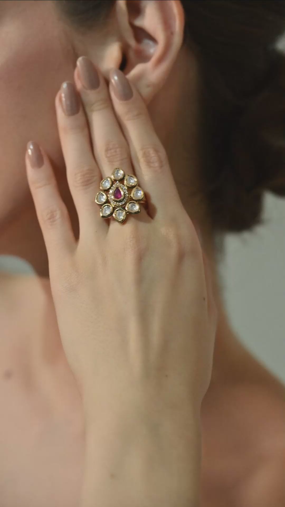 Royal Ruby Blossom Kundan Ring