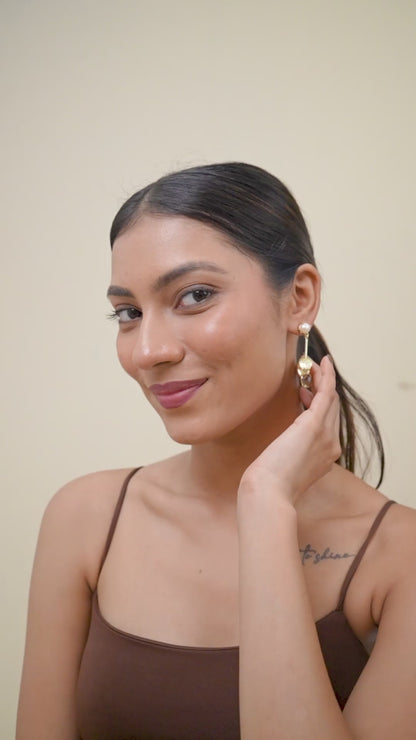 Pearl &amp; Metal Drop Earrings